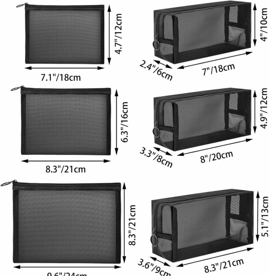 Unoutur 6-Piece Mesh Cosmetic Bags Set - Portable Travel Makeup Organizer for Toiletries, Home & Office Accessories