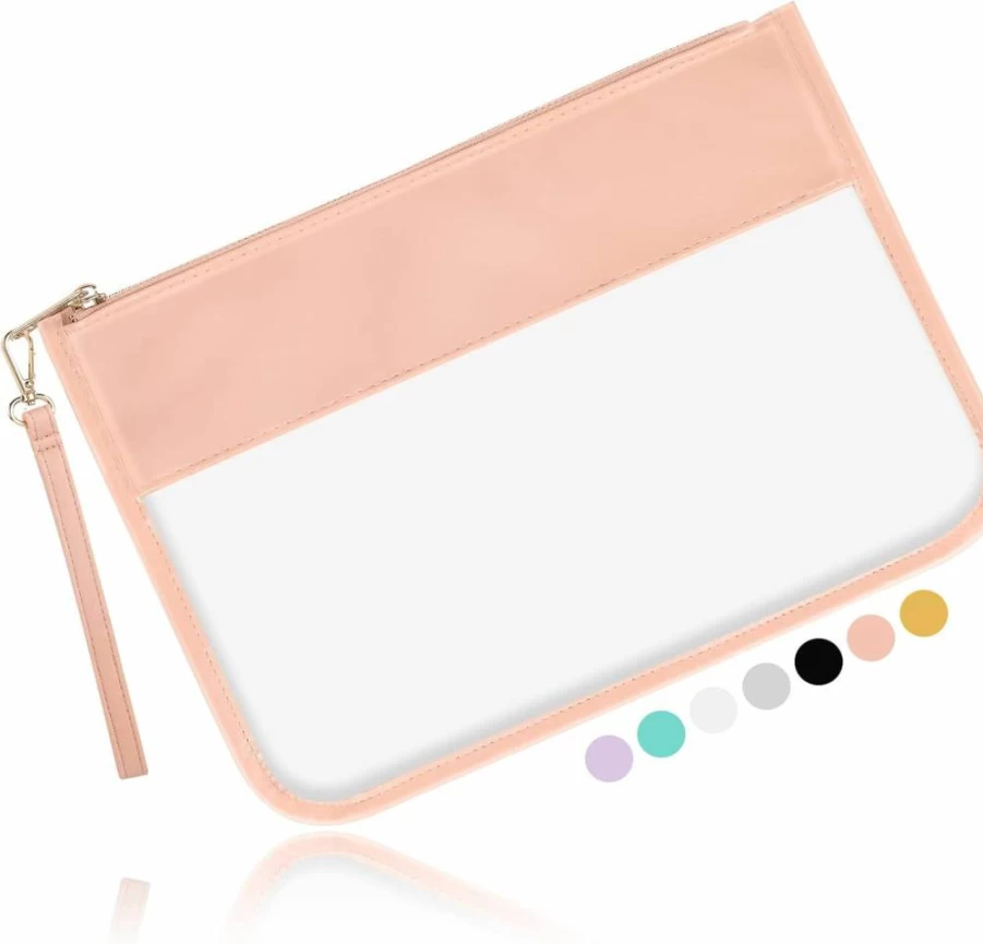 Iqimott Green Chenille Letter Clear Zipper Pouch - DIY Travel Toiletry Bag for Women & Girls, Transparent Cosmetic Makeup Purse