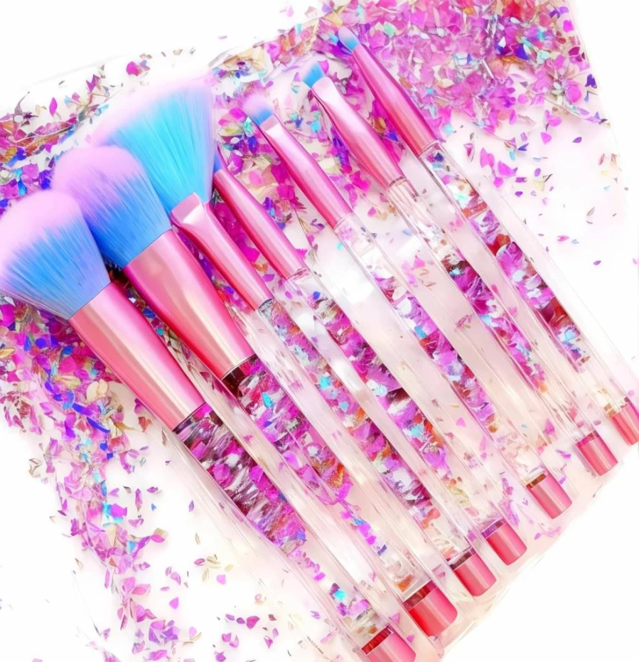 RAEEIKPHZ Unicorn Makeup Brush Set - Sparkling Crystal Blue Fan Blush, Eyeshadow, Lip & Eyebrow Brushes for Flawless Beauty Application