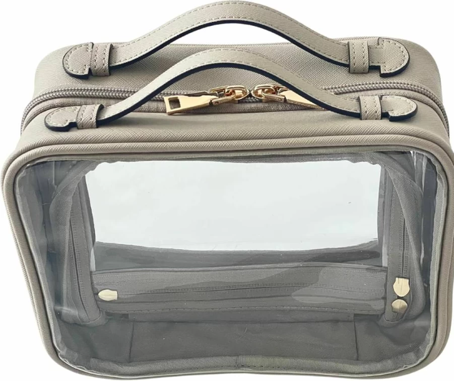 JAZD Clear TSA Approved Makeup Bag for Women - Large Transparent Travel Toiletry Organizer with Storage Compartments, Cosmetic Case