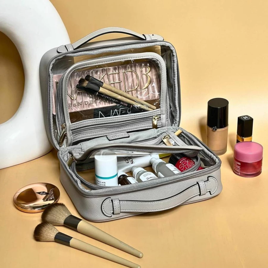JAZD Clear TSA Approved Makeup Bag for Women - Large Transparent Travel Toiletry Organizer with Storage Compartments, Cosmetic Case