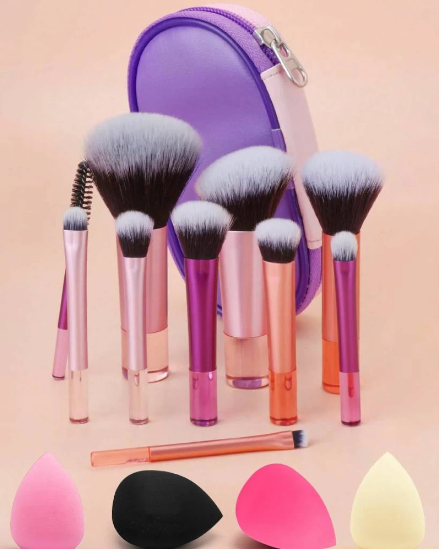 PGRODE 14-Piece Mini Travel Makeup Brushes Set - Portable Cosmetic Kit with Pouch, Short Handle Brushes for On-The-Go Makeup, Complete Function Makeup Tools for Women & Girls (Colorful)