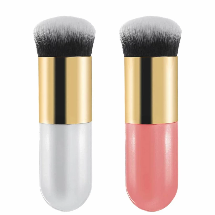 AFT90 2-Pack Dual-Ended Foundation Brush Set - Golden & Silver Makeup Brushes for Liquid, Cream & Powder Cosmetics - Professional Blending & Flawless Finish