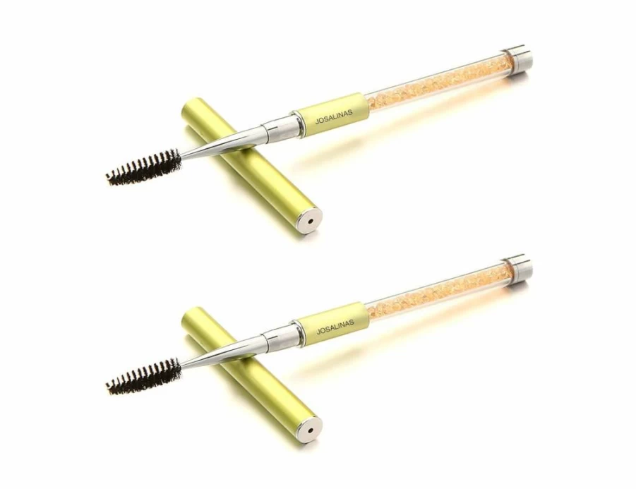 JOSALINAS 2Pcs Pink Mascara & Eyebrow Brushes with Cap - Professional Eyelash Extension Spoolie Wands, Portable Cosmetic Applicators