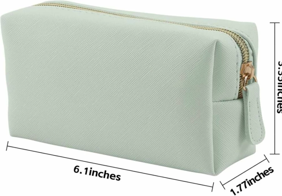 Apooliy Leather Makeup Bag for Women - Portable Travel Cosmetic Organizer with Zipper, Small Purse Toiletry Bag for Girls