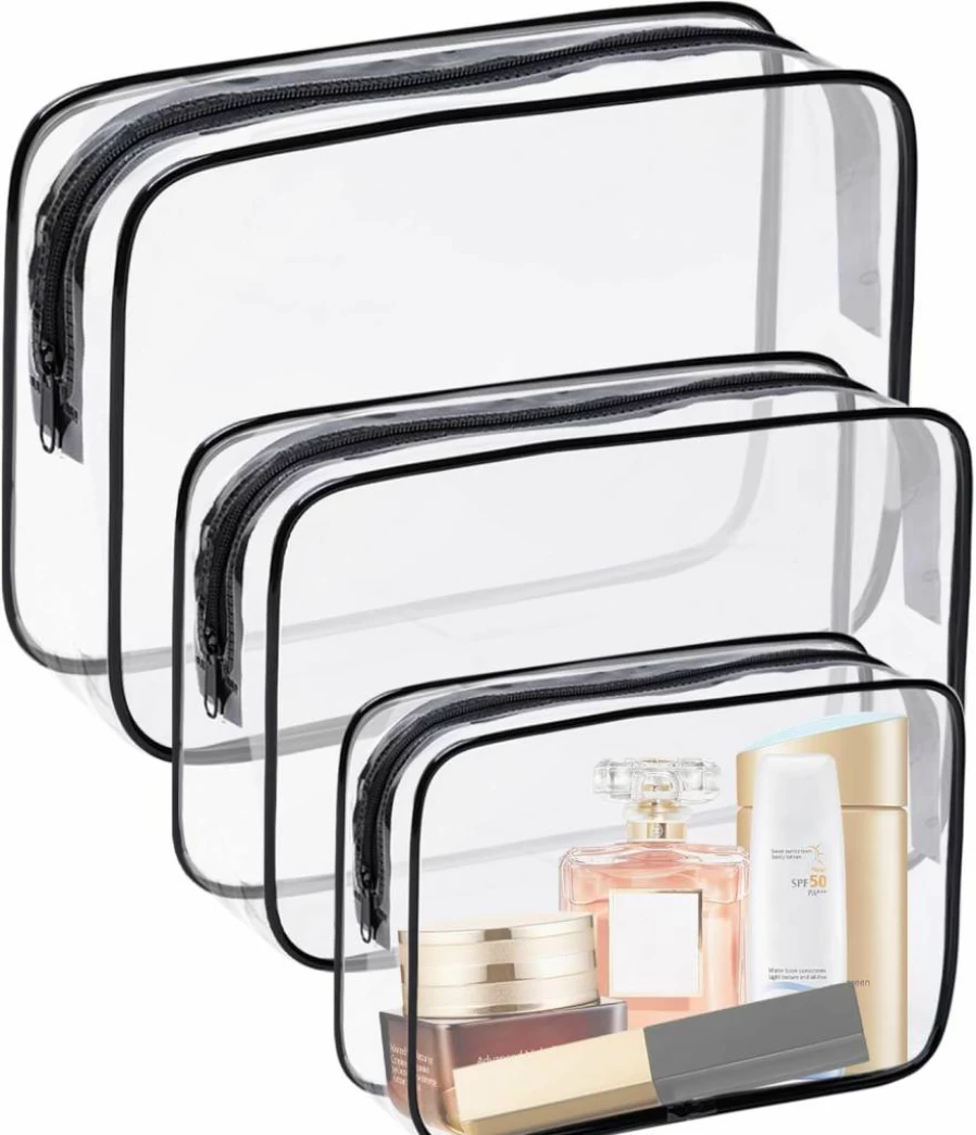 Eilyliafe 4-Pack Transparent Makeup Bags - Waterproof TSA Approved Toiletry Travel Organizer with Zipper, Multicolored Medium Cosmetic Pouch for Airplane, Vacation & Airport Compliance