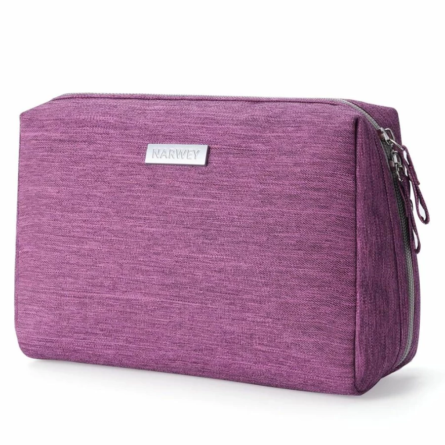 Narwey Large Purple Makeup Bag for Women - Travel Cosmetic Organizer with Zipper, Toiletry Pouch, Spacious Makeup Case for Essentials