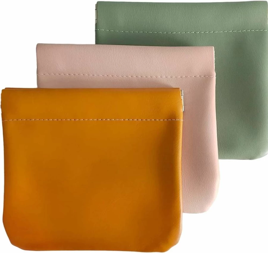 ALUXY 3Pcs Waterproof Leather Cosmetic Bags Set, Self-Closing Travel Makeup Pouches, Portable Squeeze Pocket Organizer for Toiletries (No Zipper)
