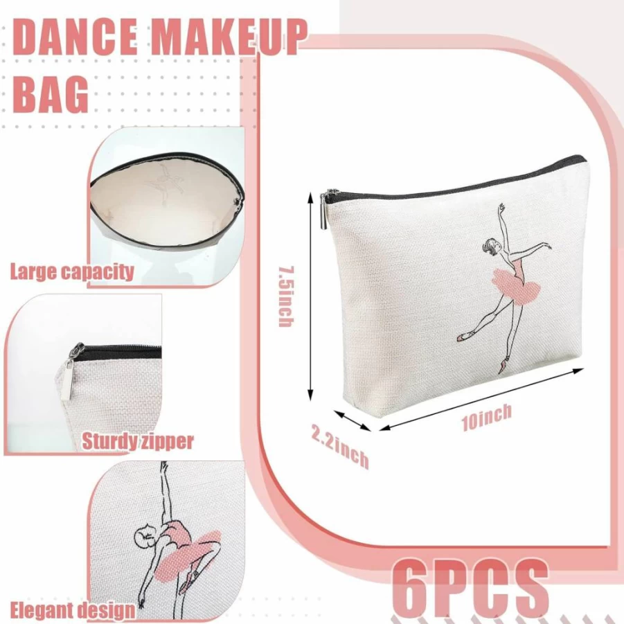 Gerrii 6-Piece Dance Makeup Bag Set - Ballet Teacher Gift, Portable Cosmetic & Toiletry Zipper Pouch for Ballerinas, Dancers & Travel - Classic Design