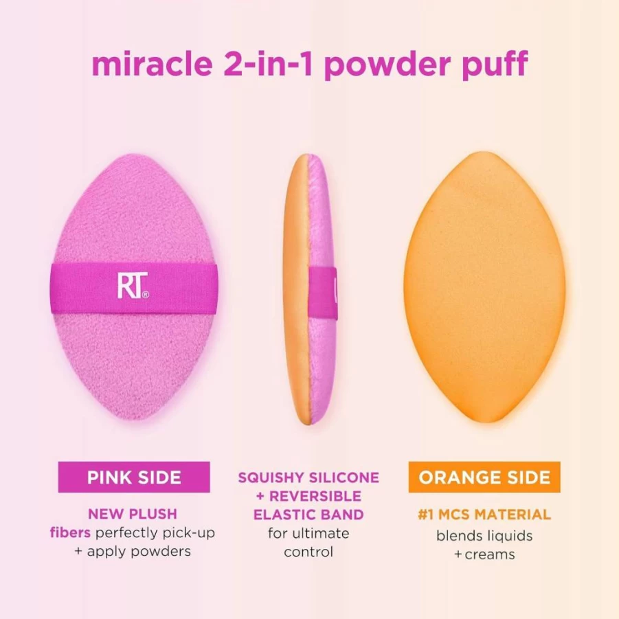 Real Techniques Dual-Sided Miracle Makeup Sponge & Powder Puff with Travel Case, 2-in-1 Blending Puff for Liquid, Cream & Powder, 2 Count