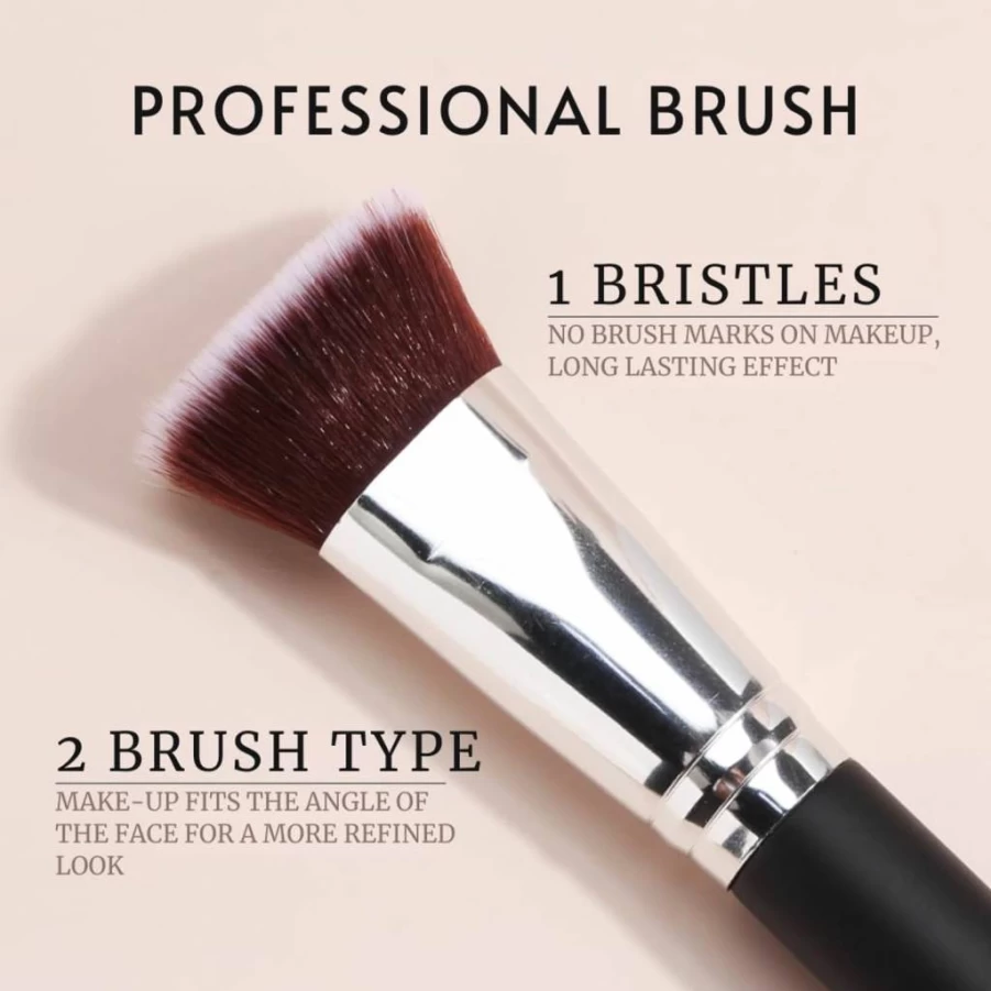 Hiecom Flat Top Kabuki Brush - Soft Dense Bristles for Liquid, Cream, Powder Makeup - Streak-Free Blending & Buffing - Travel-Friendly Foundation Brush for Smooth Even Coverage