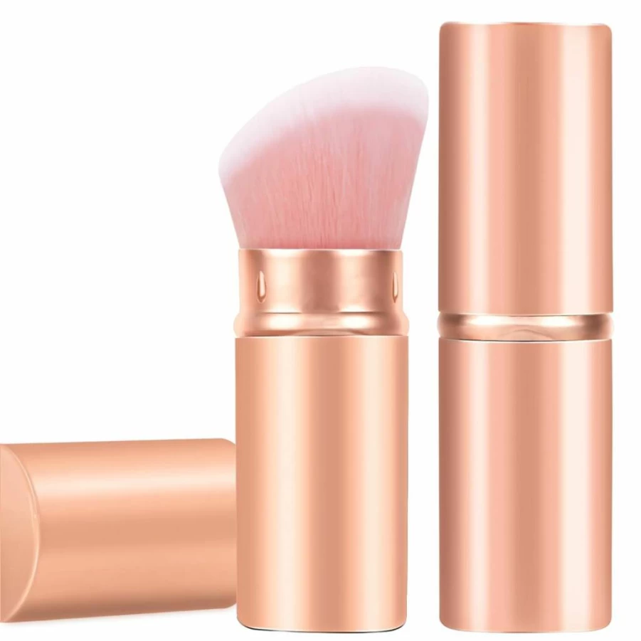 Falliny Retractable Kabuki Brush - Travel Angled Makeup Brush for Powder, Blush, Foundation, Bronzer & Highlighter with Protective Cover