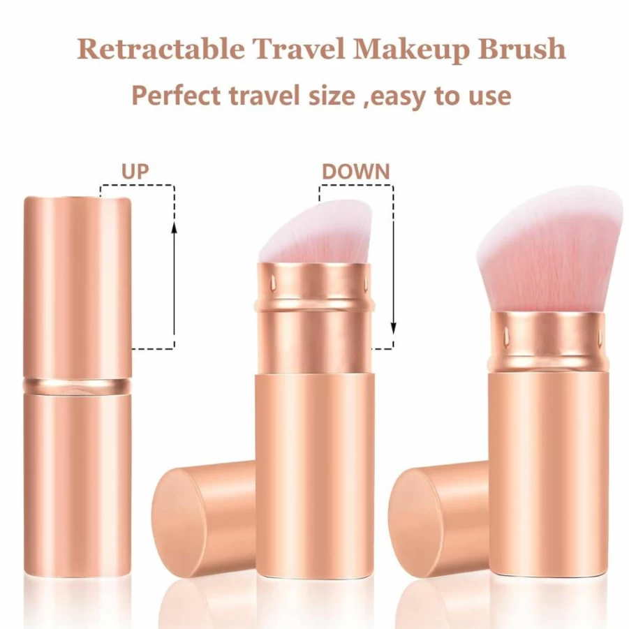 Falliny Retractable Kabuki Brush - Travel Angled Makeup Brush for Powder, Blush, Foundation, Bronzer & Highlighter with Protective Cover