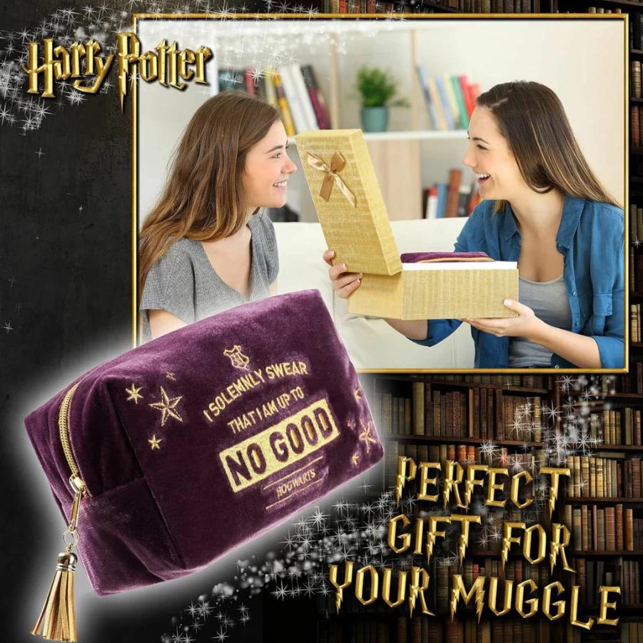 Harry Potter Velvet Cosmetic Bag - Hogwarts Travel Makeup Pouch for Women & Teens - Official Licensed Gift for Girls