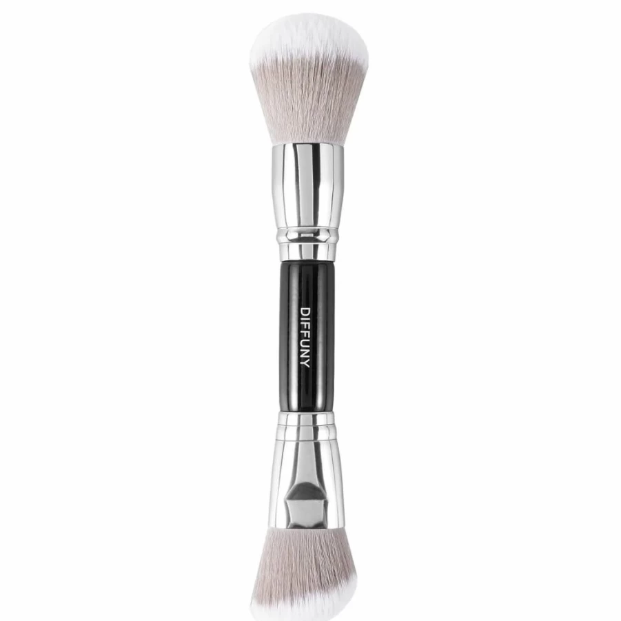 DIFFUNY Dual Ended Makeup Brush - Flat Top Kabuki & Concealer Brush for Liquid, Cream Foundation, Blending, Buffing - Professional Double Sided Makeup Brushes Set