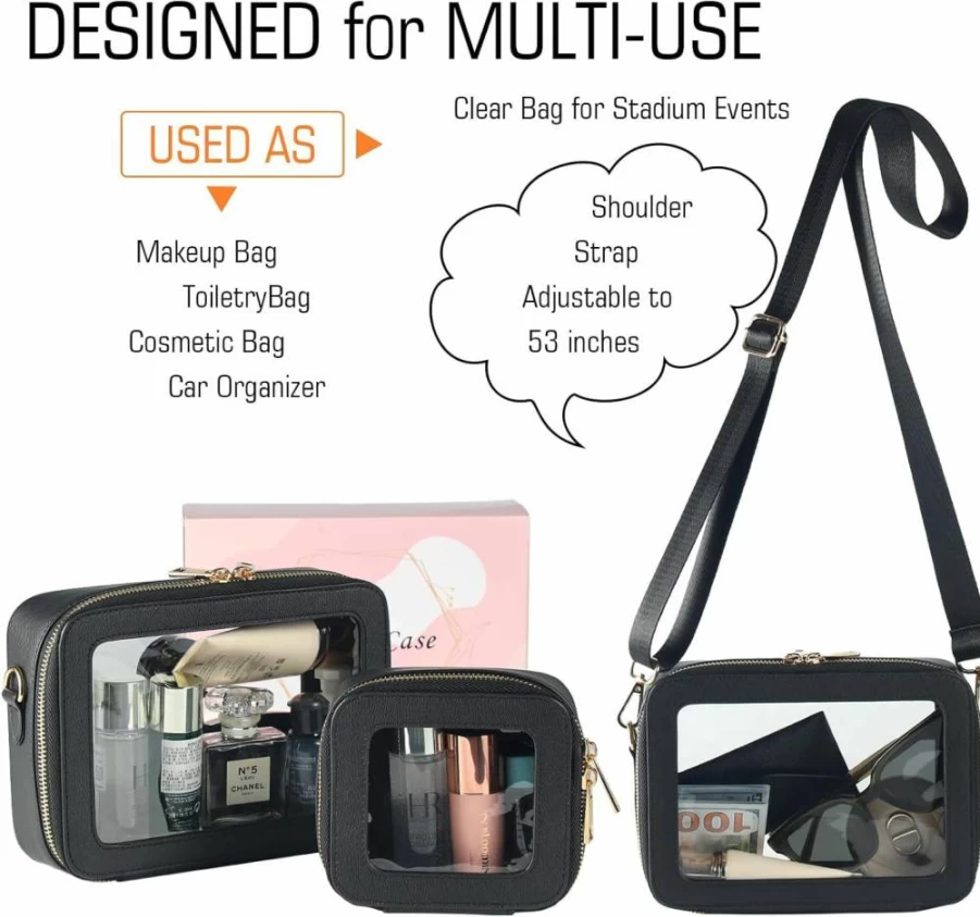 VOFIpremiAm Clear Travel Makeup Bag with Zipper - Waterproof Cosmetic Organizer & Brush Holder for Women, Portable Toiletry Case