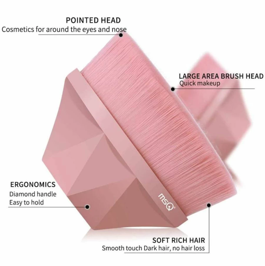 MSQ Professional Foundation Makeup Brush with Travel Case - Soft Synthetic Bristles, Black Handle for Flawless Liquid & Powder Application