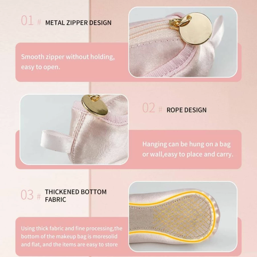 TCULIHWY Pink Ballet Makeup Bag for Girls - Cute Dance Cosmetic Pouch, Travel Brush Holder, Shoe Pencil Case, Recital Gift Bow Mini Bag