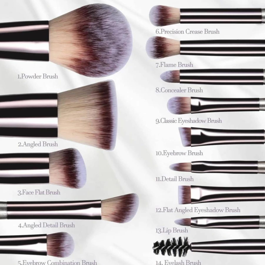 BS-MALL 14-Piece Premium Makeup Brush Set with Case & Sponge - Synthetic Foundation, Powder, Concealer, Eyeshadow & Blush Brushes (Champagne)