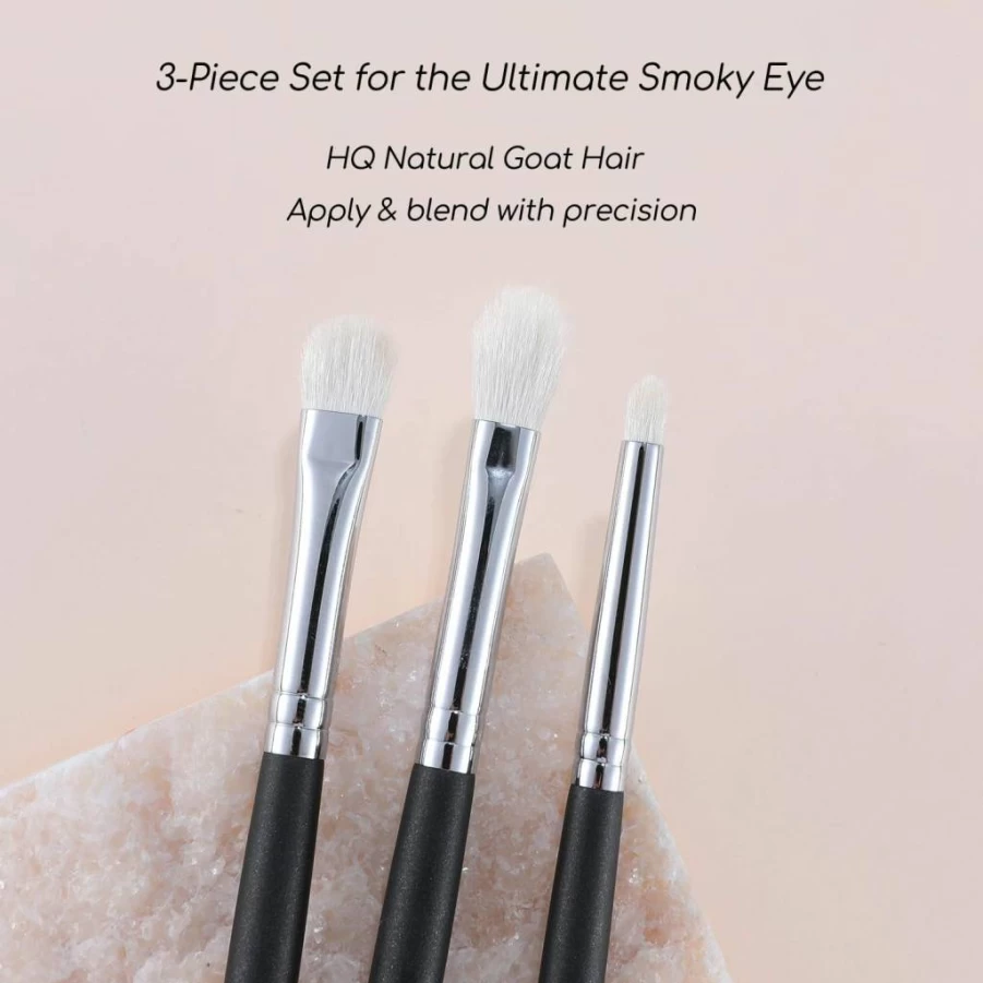 ENERGY 4Pcs Double Ended Travel Makeup Brush Set with Compact Mirror - Eyeshadow, Eyeliner, Concealer & Brow Blending Kit