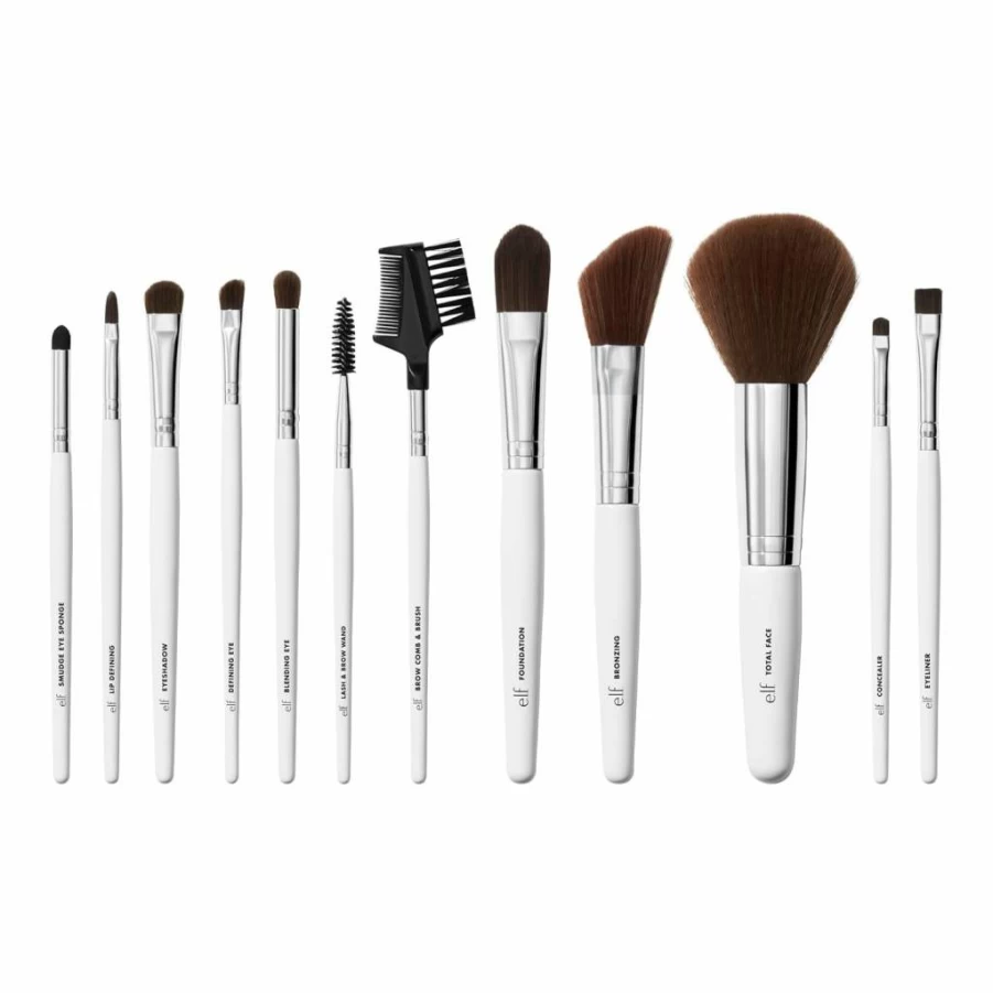 E.L.F. Vegan & Cruelty-Free Makeup Brush Set of 12 - Professional Full-Face Makeup Brushes for Flawless Application