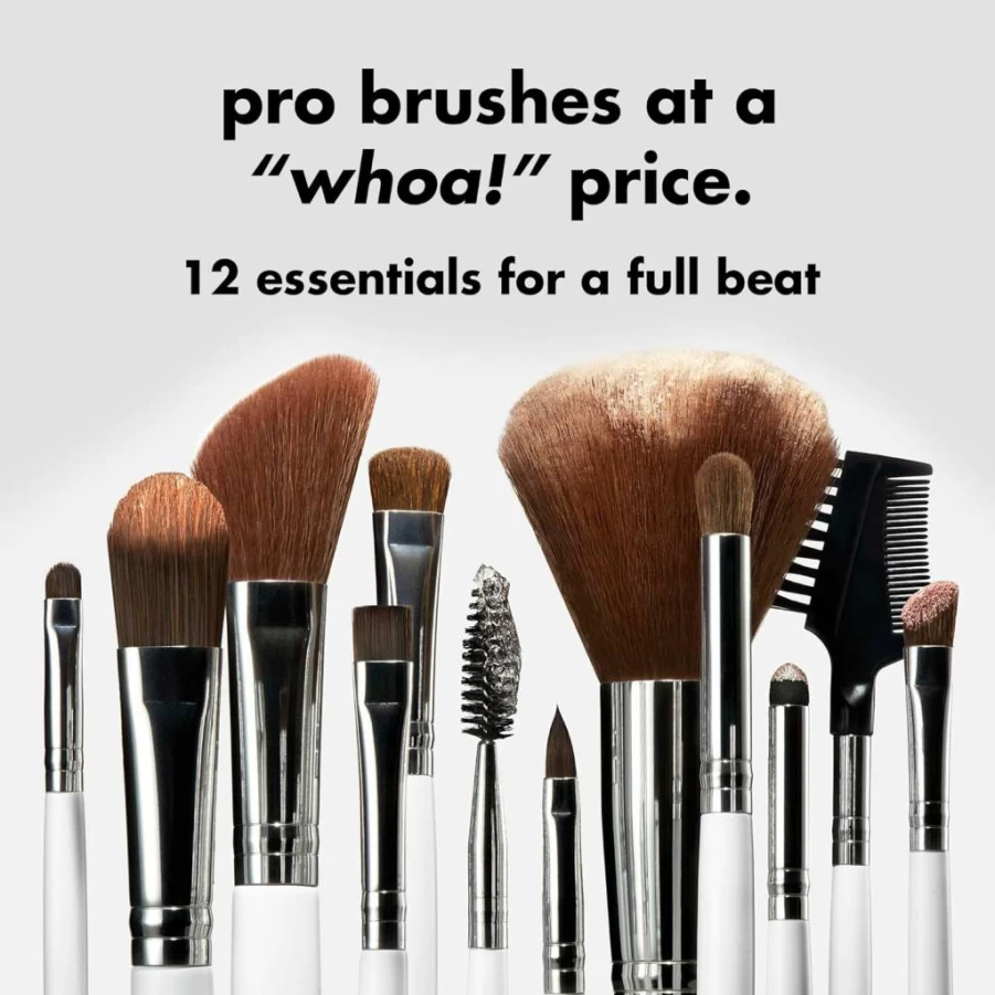 E.L.F. Vegan & Cruelty-Free Makeup Brush Set of 12 - Professional Full-Face Makeup Brushes for Flawless Application