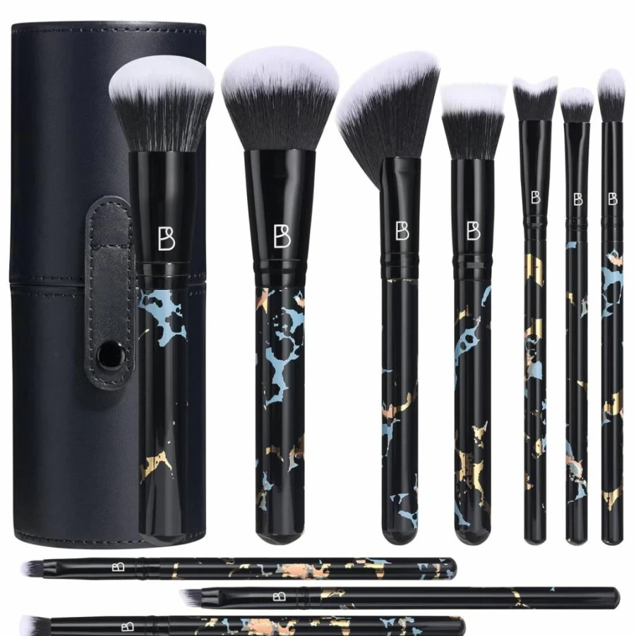 BS-MALL 10-Piece Synthetic Makeup Brush Set - Odor-Free Foundation, Powder, Concealer & Eyeshadow Brushes with Black Travel Case