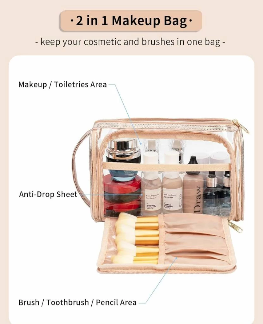 CUBETASTIC Black Oxford Cloth Makeup Bag for Women - Portable Travel Cosmetic Organizer Pouch