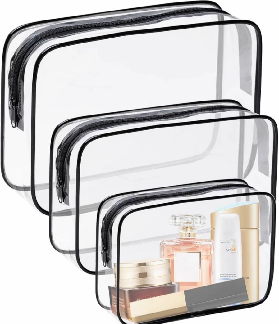 Eilyliafe 12 Pack Clear PVC Waterproof Makeup Bags for Travel - TSA Approved Toiletry Organizer Pouches for Men & Women (Medium, White)