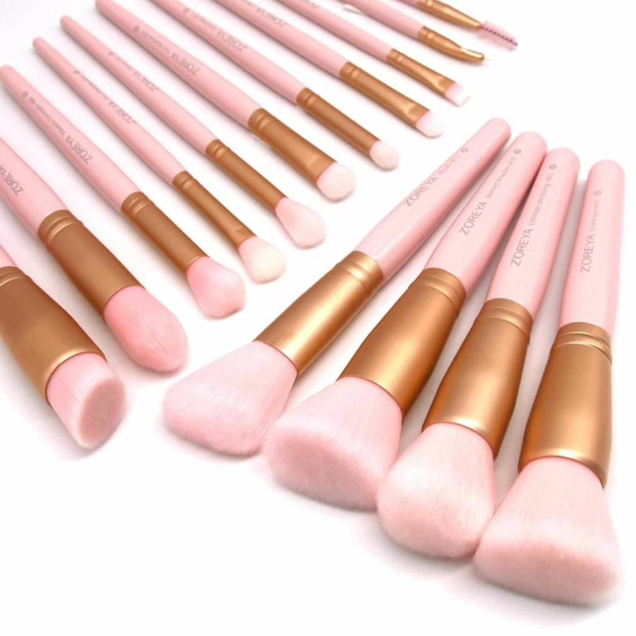Raffaello 15-Piece Premium Makeup Brush Set - Synthetic Foundation, Concealer, Eyeshadow, Eyeliner Brushes (Pink) for Flawless Beauty Application