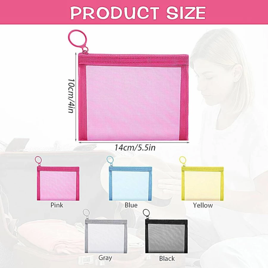 5 Pcs PEOVLVN Mesh Zipper Pouch Bags, Small Waterproof Makeup Organizer for Travel, Cosmetic Toiletry Bags for Women, Mini Clear Storage Bags for Office Supplies & Accessories