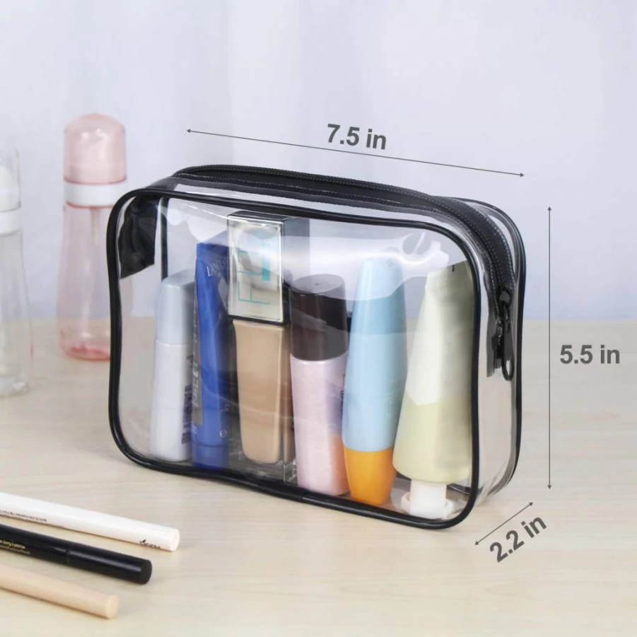 Wedama 2 Pack TSA Approved Quart Size Toiletry Bag for Travel, PVC Cosmetic Makeup Bags with Zipper for Airplane Carry On, Men & Women Travel Accessories - White
