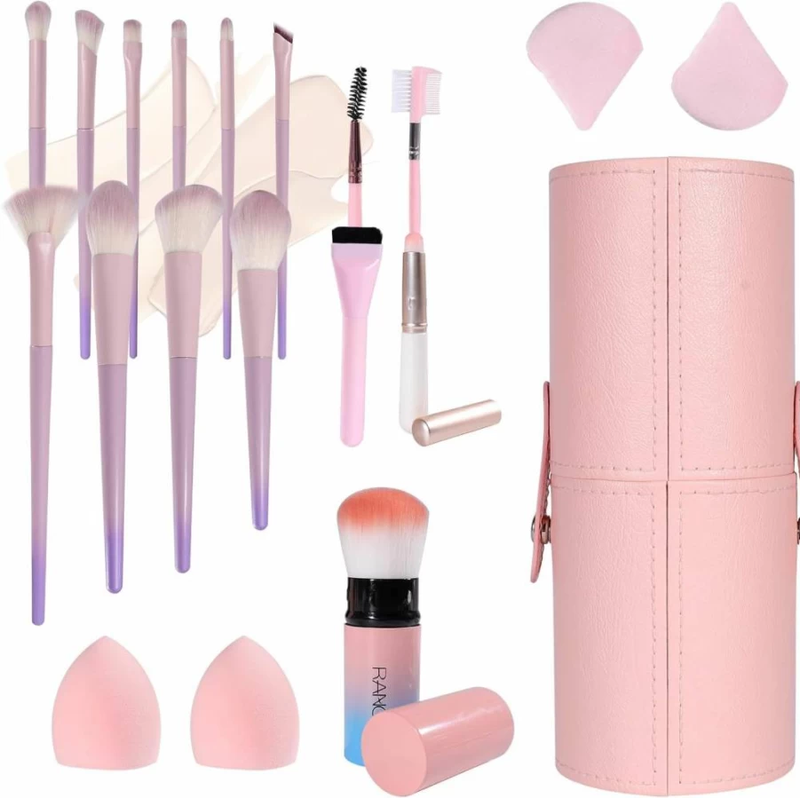 Doeean Waterproof PU Leather Makeup Brush Holder - Portable Travel Organizer Case for Vanity, Turquoise Cosmetic Brush Bag