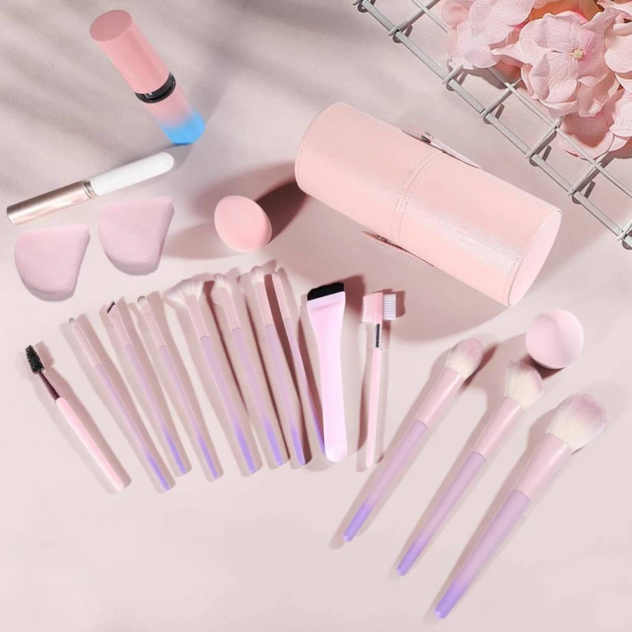 Doeean Waterproof PU Leather Makeup Brush Holder - Portable Travel Organizer Case for Vanity, Turquoise Cosmetic Brush Bag