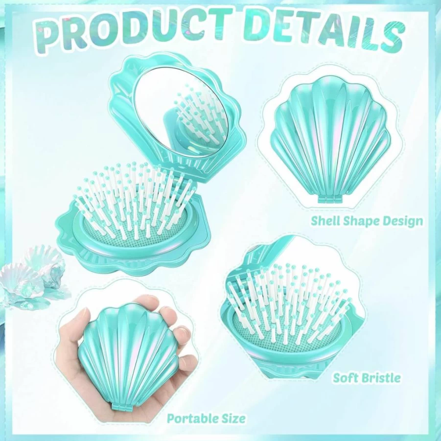 Meanplan 12 Pcs Mini Foldable Travel Hair Brush Set with Mirror - Portable Shell Design Hair Comb for Women, Girls, Bridal Shower Gifts (Purple)