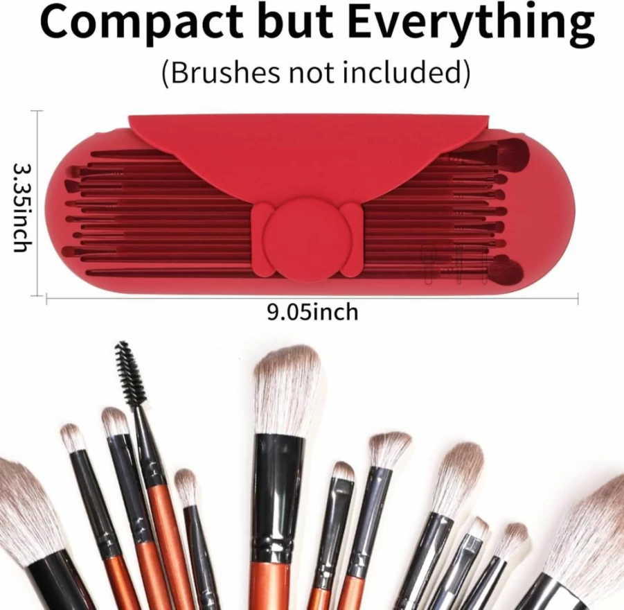 DivaDwell Depot Silicone Makeup Brush Holder with Cleaning Pad - 9.05 Inch Waterproof Travel Cosmetic Case, Magnetic Closure Organizer for Storage & On-The-Go Cleaning