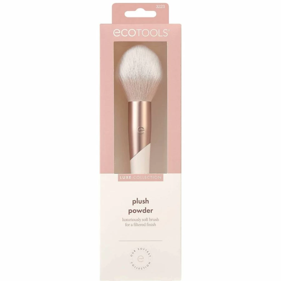 EcoTools Luxe Plush Powder Brush - Vegan Synthetic Bristles for Blush & Bronzer, Eco-Friendly Makeup Brush, Soft Pink, 1 Count
