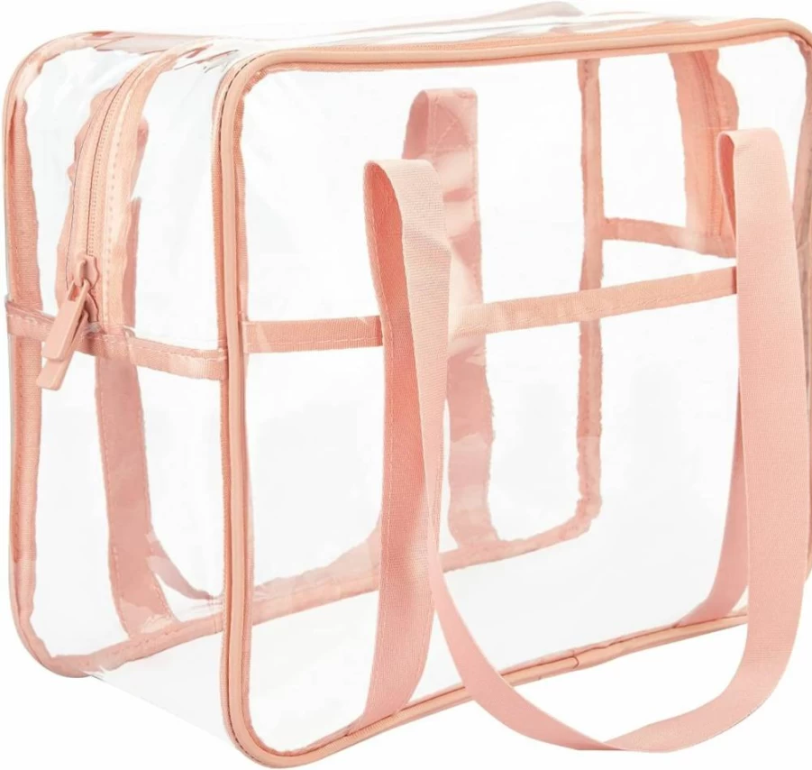 HAOGUAGUA Large Transparent PVC Makeup Bag - Waterproof Clear Tote for Cosmetics, Toiletries & Diapers, Stadium Approved Shoulder Pouch (Black)