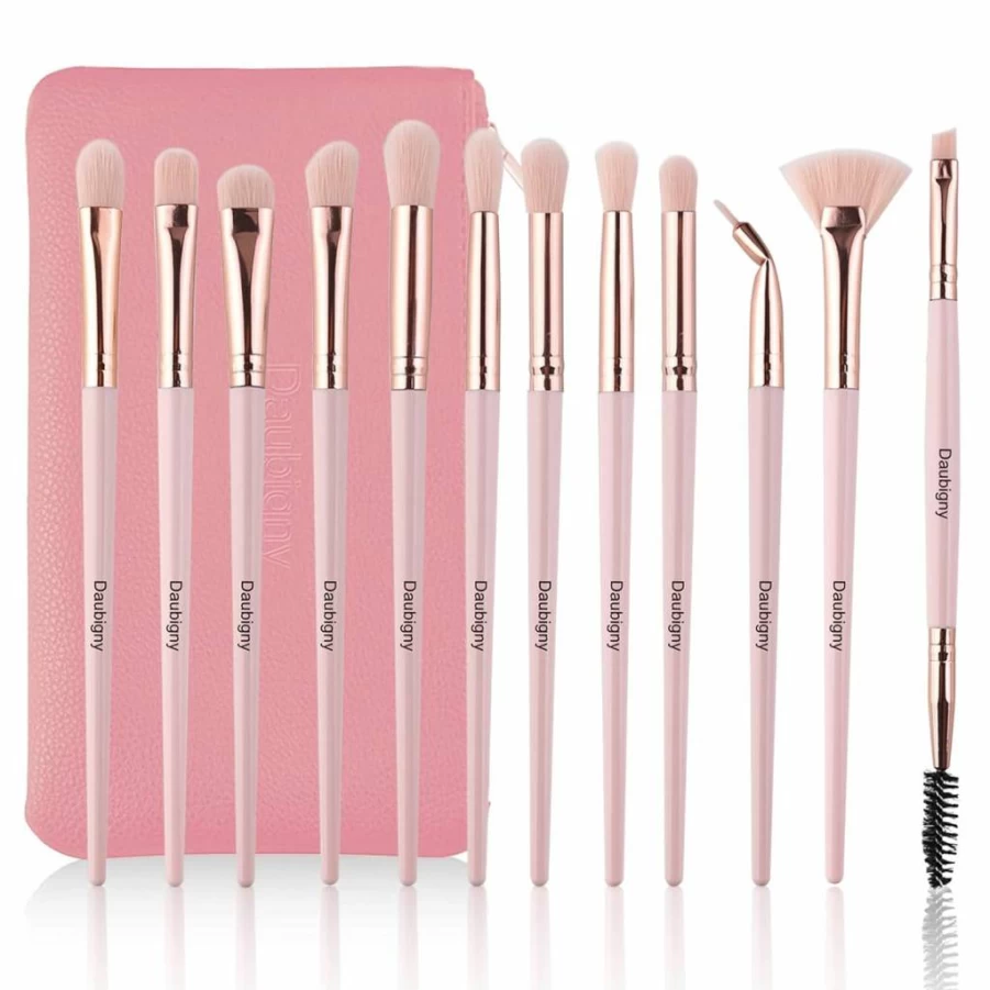 Daubigny 12-Piece Professional Makeup Brush Set for Eyeshadow, Concealer, Foundation & Blending - Champagne Gold with Travel Case