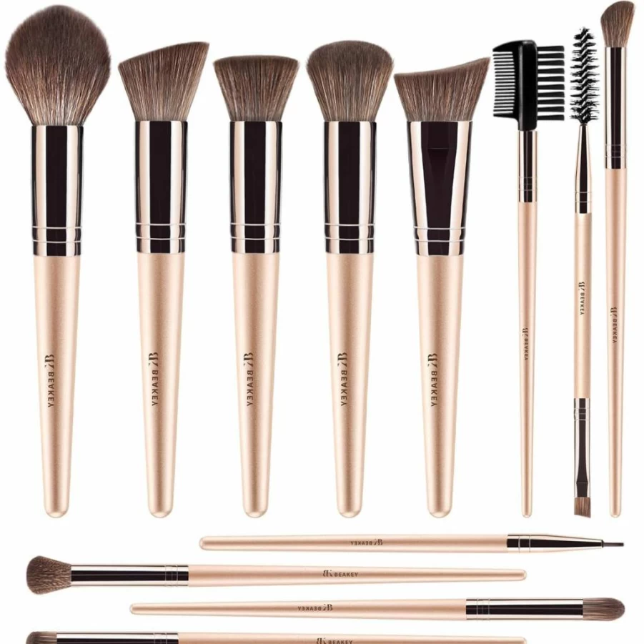 BEAKEY Vegan Makeup Brush Set - 12 Piece Synthetic Foundation & Eyeshadow Brushes with Soft Bristles, Ergonomic Handles for Flawless Blending, Cruelty-Free & Easy to Clean Professional Brush Kit