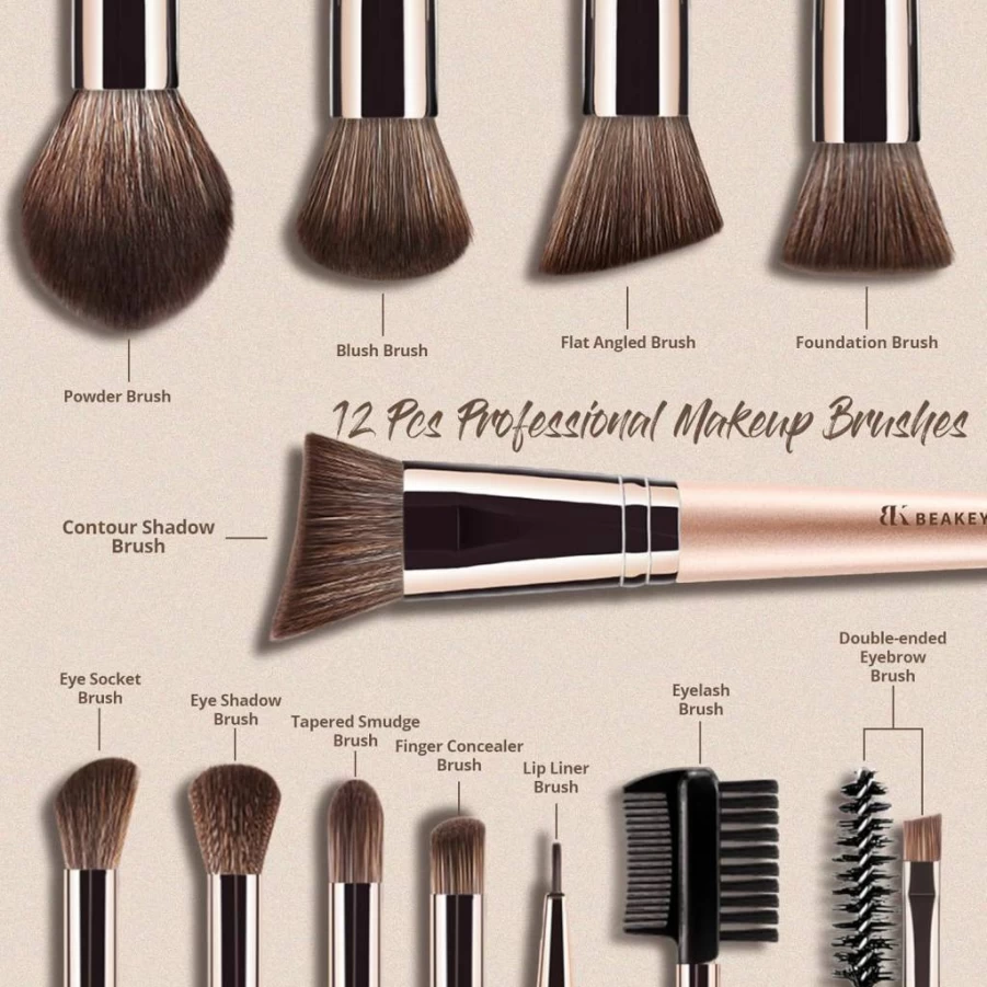 BEAKEY Vegan Makeup Brush Set - 12 Piece Synthetic Foundation & Eyeshadow Brushes with Soft Bristles, Ergonomic Handles for Flawless Blending, Cruelty-Free & Easy to Clean Professional Brush Kit