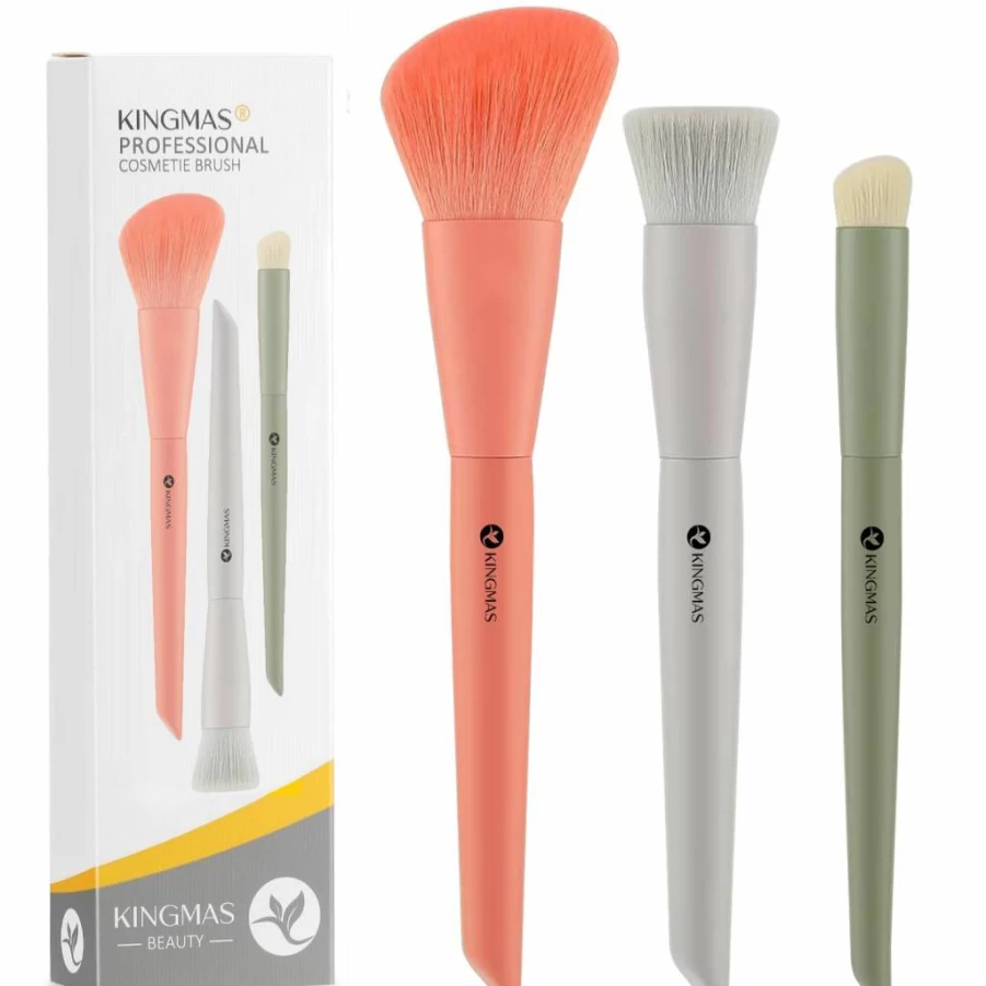 KINGMAS 3-Piece Professional Makeup Brush Set - Foundation, Contour, Concealer, Blush & Under Eye Kabuki Brushes for Flawless Face Application