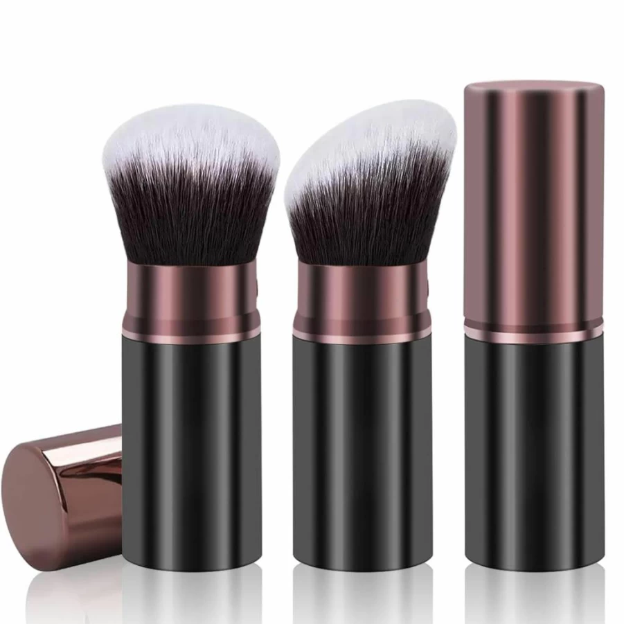 Keriloo Retractable Kabuki Brush 2 Pack - Travel Friendly Face Makeup Brush for Powder, Liquid, Blush & Bronzer, Flawless Blending & Buffing