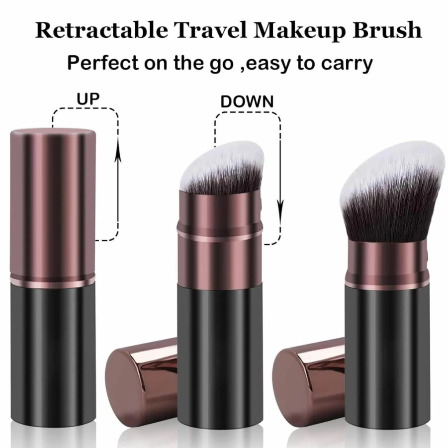 Keriloo Retractable Kabuki Brush 2 Pack - Travel Friendly Face Makeup Brush for Powder, Liquid, Blush & Bronzer, Flawless Blending & Buffing