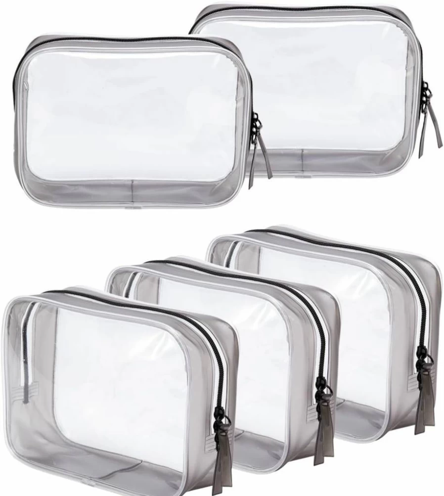 BEFORYOU 5-Pack Large Clear TSA Approved Toiletry Bags with Zipper, Waterproof Travel Cosmetic Pouch for Bathroom Organization, Vacation & Airplane Carry-On Essentials