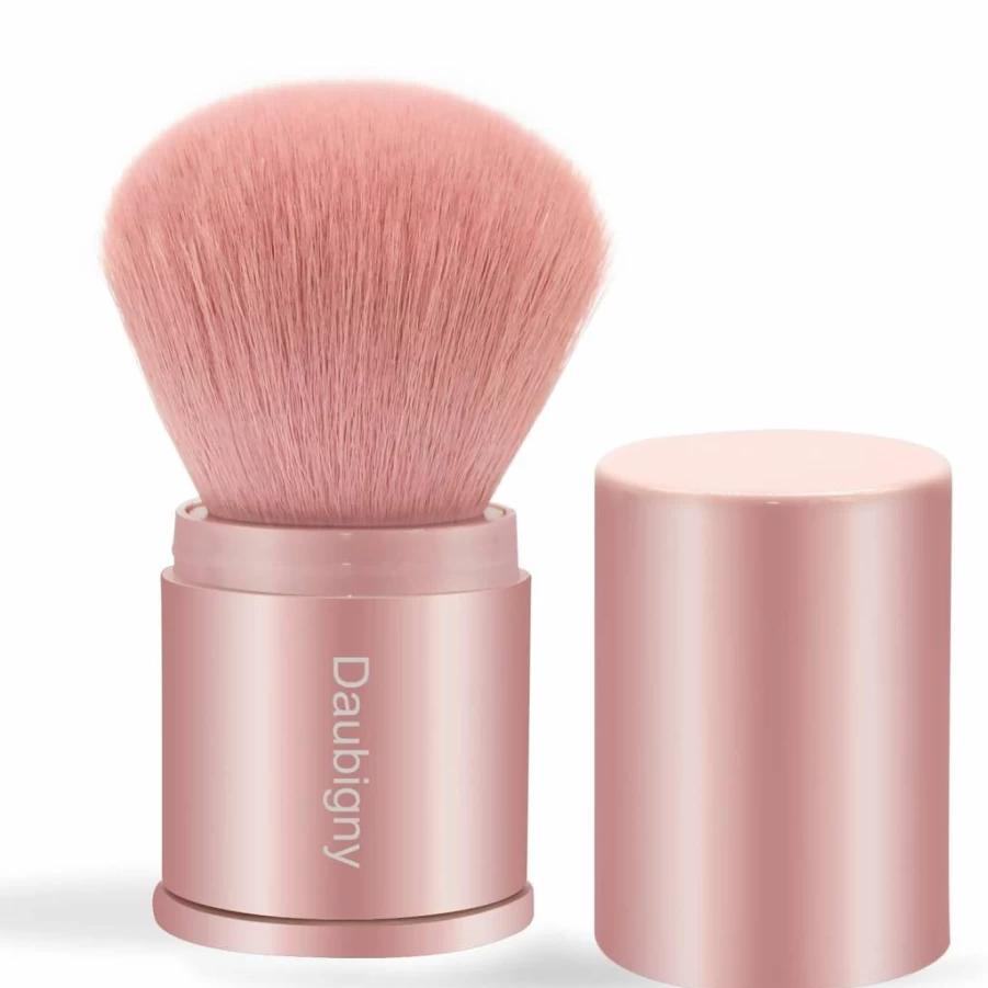 Daubigny Retractable Kabuki Brush - Travel-Friendly Makeup Brush for Foundation, Blush, Bronzer & Powder (Champagne Gold)