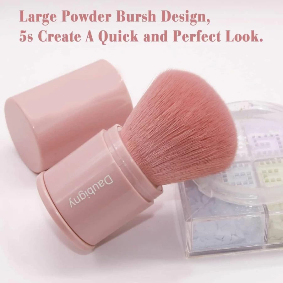 Daubigny Retractable Kabuki Brush - Travel-Friendly Makeup Brush for Foundation, Blush, Bronzer & Powder (Champagne Gold)