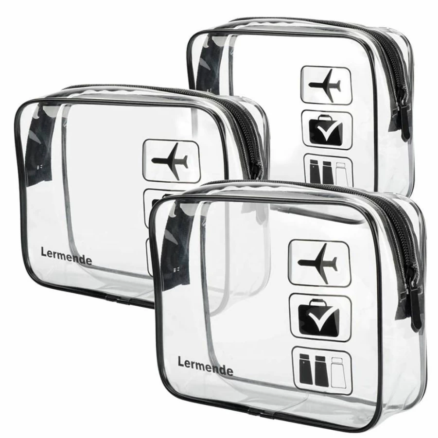 Lermende 2-Pack TSA Approved Clear Toiletry Bag for Travel, Quart Size Cosmetic Carry On Bag for Men & Women (Black & Gray)