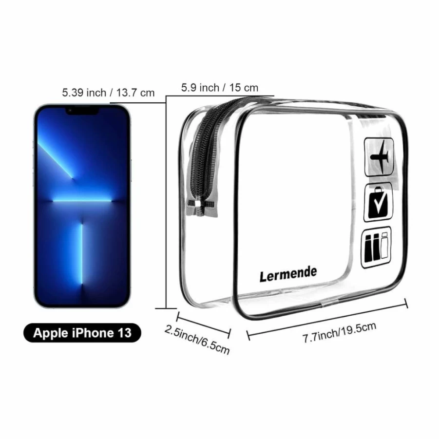 Lermende 2-Pack TSA Approved Clear Toiletry Bag for Travel, Quart Size Cosmetic Carry On Bag for Men & Women (Black & Gray)