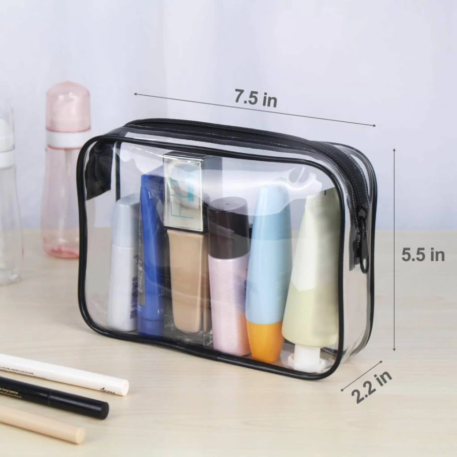 Wedama 2-Pack Quart Size Travel Toiletry Bags for Men & Women - TSA Approved PVC Cosmetic & Makeup Bags with Zipper for Airplane Carry-On